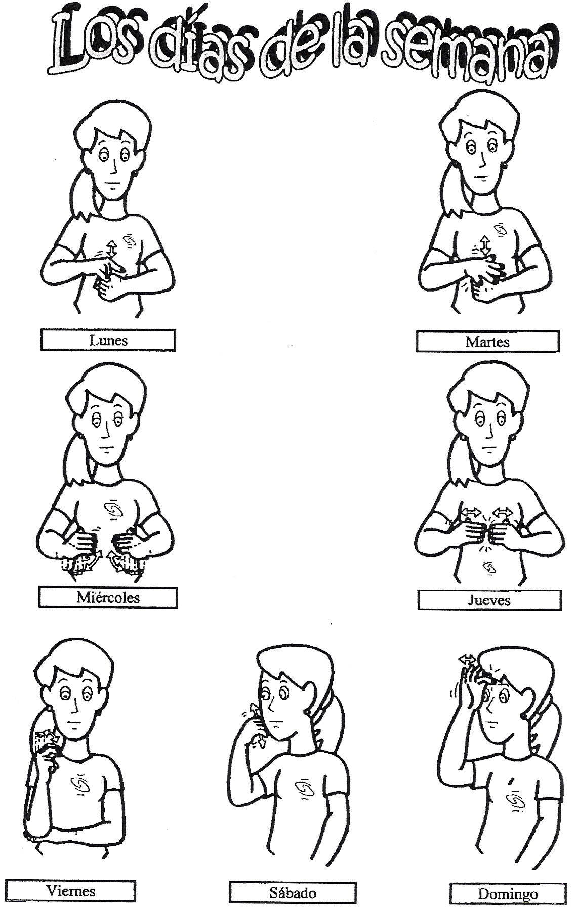 Los días de la semana en Lengua de Signos (dibujos) - Aprende Lengua de  Signos Española